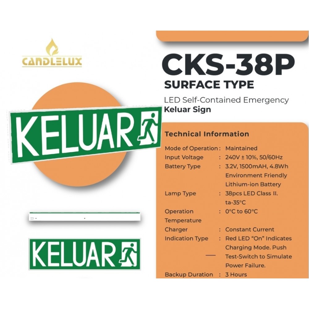 CANDLELUX CKS-38P WALL MOUNTED KELUAR SIGN